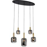 QAZQA Viseča svetilka črna z zlatom in dimnim steklom ovalna 5-light - Zuzanna | Shoptok.si