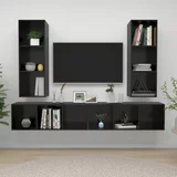 Sijaj Stenska TV omarica 4 kosi visok sijaj črne barve iverna plošča