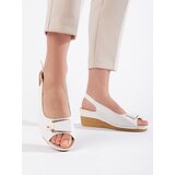 Shelvt White sandals on a low wedge espadrilles | Shoptok.si