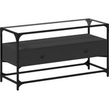 The Living Store TV omarica s stekleno ploščo črna 98x35x51 cm inženirski les - TV Omarica, (21624922) | Shoptok.si