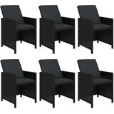  Vrtna garnitura - 7-dijelni vrtni blagovaonski set s jastucima crni od poliratana - Crna Dužina stola 163 cm 6 x fotelja + stol | shoptok.hr