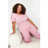 Trendyol Curve Pink Heart Pattern Knitted Pajamas Set cene