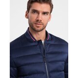Ombre Men's satin finish bomber jacket with contrasting ribbed cuffs - dark blue | shoptok.hr