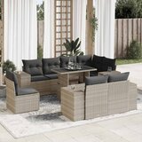Maison Chic Seti vrtnega pohištva - Vrtna garnitura - Vrtni pohištvo set 9-delna z blazinami sv. siv poli ratan, (21804460) | Shoptok.si