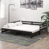 vidaXL Izvlečna dnevna postelja črna trdna borovina 2x(90x200) cm | Shoptok.si