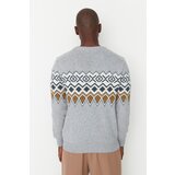Trendyol grey men's bicycle collar jacquard panelkink sweater Cene