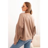 Kesi Włoski Women's butter-colored sweatshirt with decorative sleeves fango | ePonuda.com