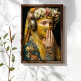 Wallxpert uramljena MDF slika NAL088-46, portret devojke sa slušalicama, žutom maramom i cvetnim vencem, 35,5 x 47 cm | Eponuda.com
