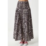  Women's Black Beige Leopard Patterned Flounce Summer Poplin Skirt | shoptok.hr