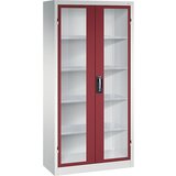 C+P Omara s krilnimi vrati z akrilnim steklom, VxŠxG 1950 x 930 x 400 mm, 4 police, svetlo sive / rubinasto rdeče barve | Shoptok.si