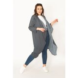 Şans Women's Plus Size Navy Blue Point Patterned Crepe Cardigan | ePonuda.com