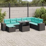  Vrtna garnitura - 9-dijelni set vrtnih sofa poliratan i bagrem s jastucima sivi - Crna sa spremištem 1 | shoptok.hr