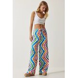  ženske bele plave šarene lepršave viskoza regular fit pantalone EN00606, bela / bela plava Cene