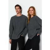 Trendyol Gray Unisex Oversize Wide Fit Crew Neck Hair Knitted Sweater Sweater