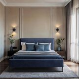 MID.YOU OBLAZINJENA POSTELJA 180 cm x 200 cm , les, tekstil, leseni material temno modra | Shoptok.si