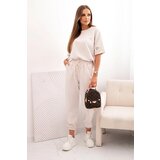 Kesi Włoski Women's viscose set with short sleeves and trousers beige | Shoptok.si