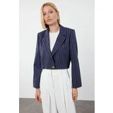 Trendyol Navy Blue Regular Crop Striped Woven Blazer Jacket