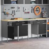 vidaXL 4 delni delovni kabinet in miza, črna, inženirski les in jeklo | Shoptok.si