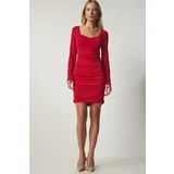  Women's Red Heart Collar Pleated Sandy Knitted Dress