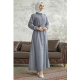 InStyle Linny Buttons Shirt Collar Abaya - Gray