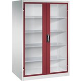 C+P Omara s krilnimi vrati z akrilnim steklom, VxŠxG 1950 x 1200 x 800 mm, 4 police, svetlo sive / rubinasto rdeče barve | Shoptok.si