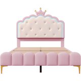 Lumor Oblazinjena postelja 140x200 cm z LED - material iz PU usnja - z letvenim dnom - roza, (22156302) u