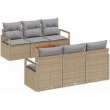  7-delni vrtni kavč set z blazinami Bež Poli ratan Akacija | Shoptok.si