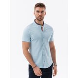Ombre Men's knit shirt with short sleeves and collared collar - blue