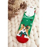 Kesi Women's Christmas socks with a dog, green Cene
