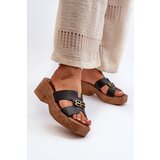 Kesi Zazoo Elegant leather women's slippers with gold embellishments, black Cene