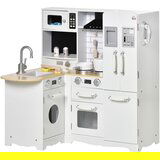 HOMCOM lesena kuhinjska igrača za otroke 3-6 let z zvoki, 14 dodatki, pečico, umivalnikom in hladilnikom, 82x65x87cm, bela, bela, (20754344) | Shoptok.si