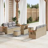 vidaXL 9-delni vrtni kavč set z blazinami, bež poli ratan, akacija | Shoptok.si