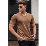 Madmext Basic V-Neck Brown T-Shirt 5281 Cene
