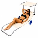  Sklopiva ležaljka za plažu s kotačima i sjenicom - krem | Shoptok.si