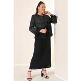 By Saygı Sequin Beading Detailed Sleeve Tip Chiffon Jacket Dress Lined Plus Size 2-Piece Suit Cene