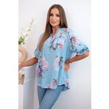 Kesi Włoski Women's cotton blouse with a floral pattern blue Cijene