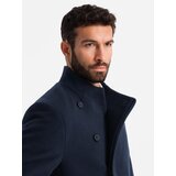 Ombre Men's coat with asymmetrical fastening and high collar - navy blue | shoptok.hr
