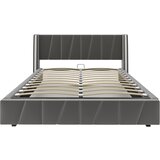 Lumor Dvoposteljna postelja 160x200 cm - USB, LED silikon, hidravlično dviganje, shranjevanje, žamet - siva, (22150811) | Shoptok.si