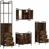  Set ormarića za kupaonicu 4 kom. Dimljeni hrast - Dimljeni hrast Kupaonski ormarić (1 vrata i 1 polica) + viseći ormarić + kupao | shoptok.hr