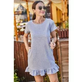 armonika Women's Gray Short Sleeved Dress With Frill Six