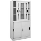  Pisarniška omara z drsnimi vrati svetlo siva 90x40x180 cm jeklo, (20825177) | Shoptok.si