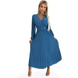 numoco basic Pleated midi dress with neckline, long sleeves and wide belt Numoco | ePonuda.com