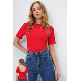 Trend Alacati Stili Ženska bluza kratkih rukava Alc-X13579, Brod izrez, Crvena | Eponuda.com
