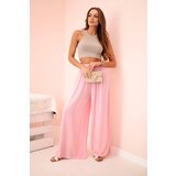 Kesi Włoski Women's wide trousers with elastic waistband light pink Cijene