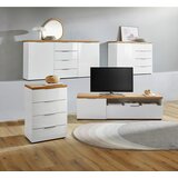 XORA komoda, bela, barve hrasta | Shoptok.si
