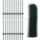 vidaXL Stupovi ograde 11 kom U-kanal zeleni 60 cm čelik, Šesterokutna ograda zeleni 0.5x50 m čelik | shoptok.hr