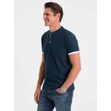 Ombre Men's collarless polo shirt - navy blue