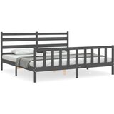 vidaXL Okvir za krevet s uzglavljem sivi 200 x 200 cm od masivnog drva | shoptok.hr