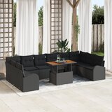 vidaXL 11-delni set vrtne jedilnice z blazinami črni poli ratan akacija | Shoptok.si