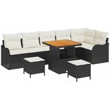 9 9-delni vrtni kavč set z blazinami Črn poli ratan akacija | Shoptok.si